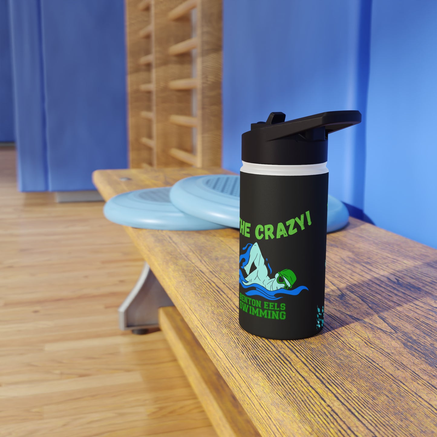Benton Eels - 12oz, 18oz & 32oz - Stainless Steel Water Bottle, Flip Straw Lid - I Swim to Burn Off the Crazy!!