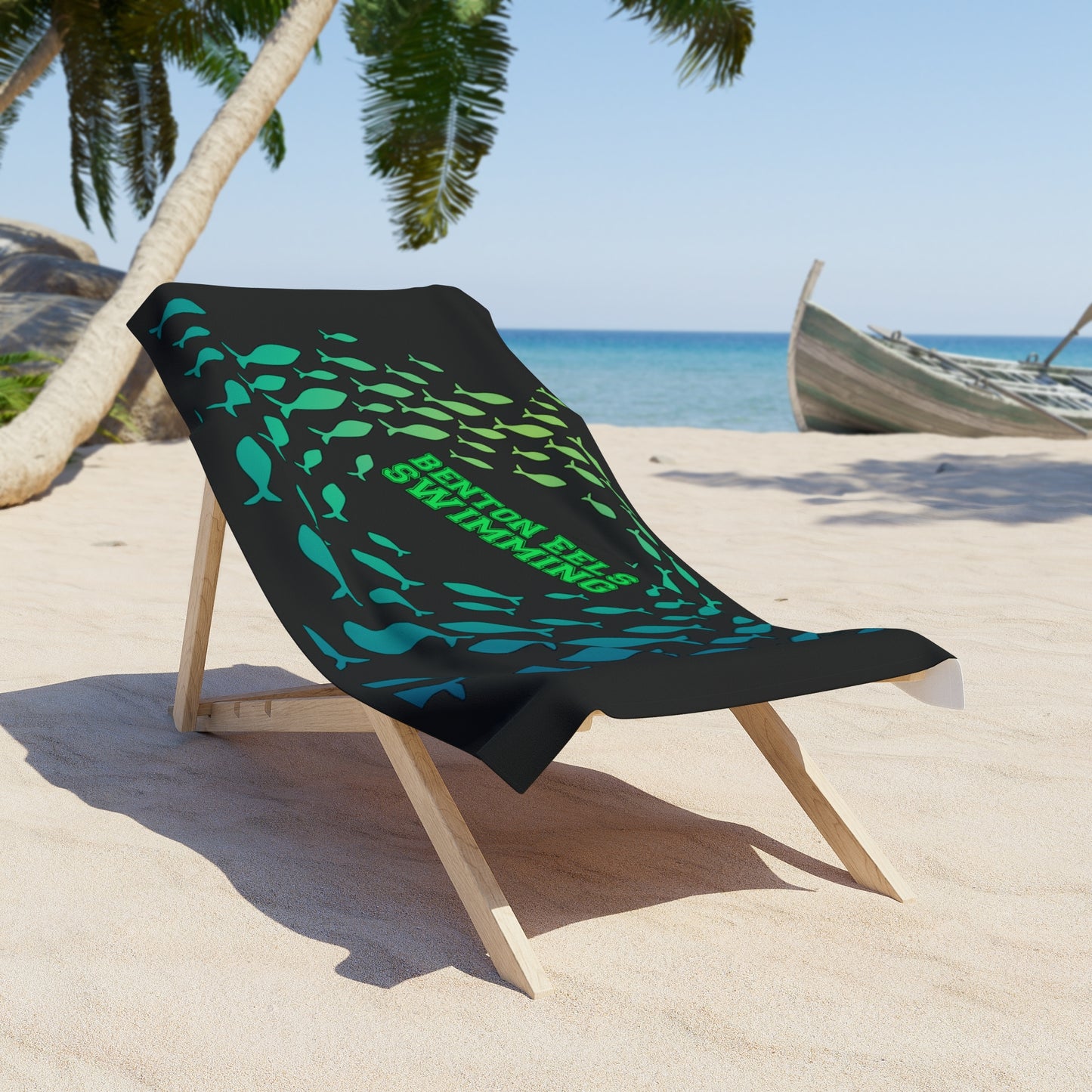 Benton Eels Swimming with fish Varsity Logo Beach Towel 30" x 60"