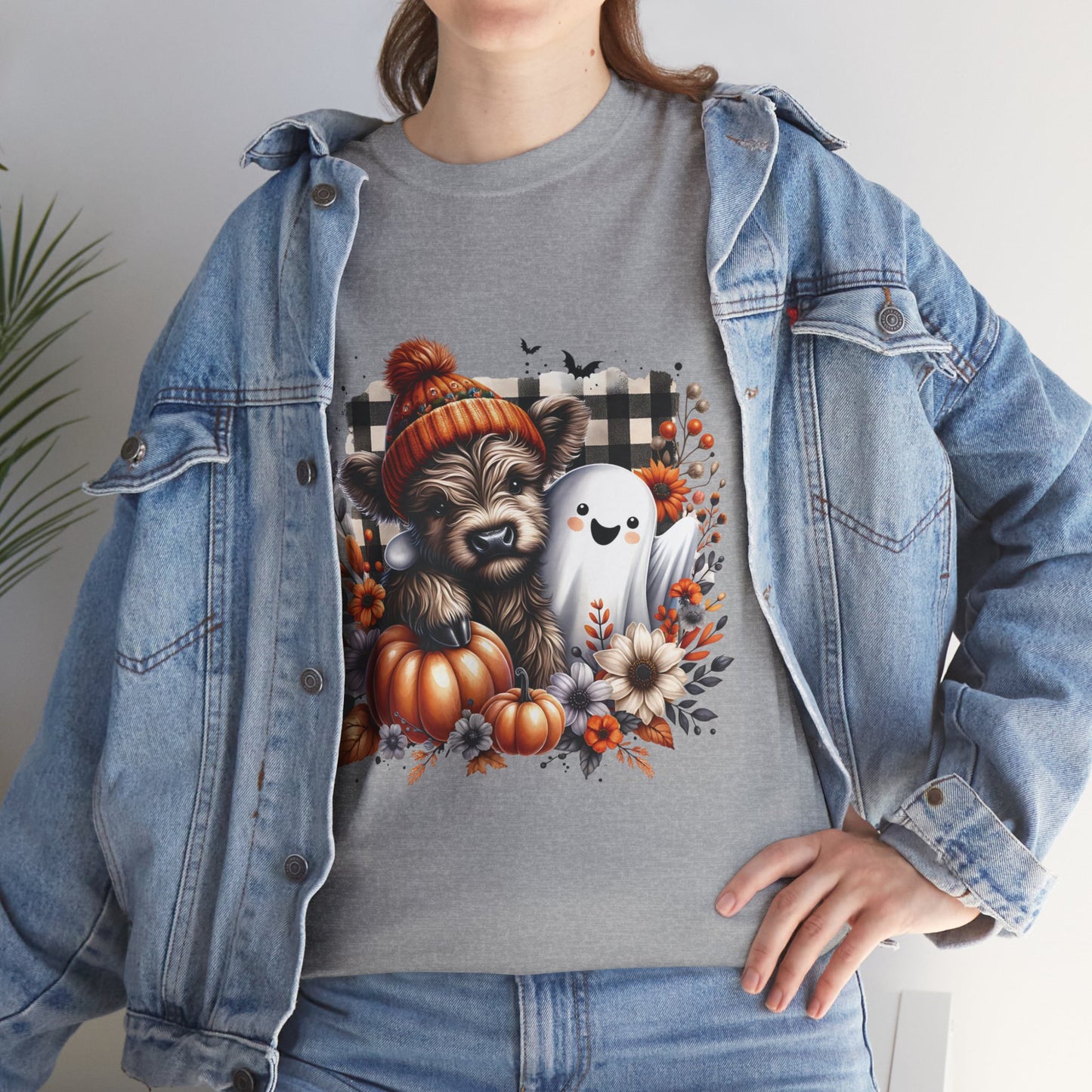 Cute cow and ghost -Adult Unisex Heavy Cotton Tee