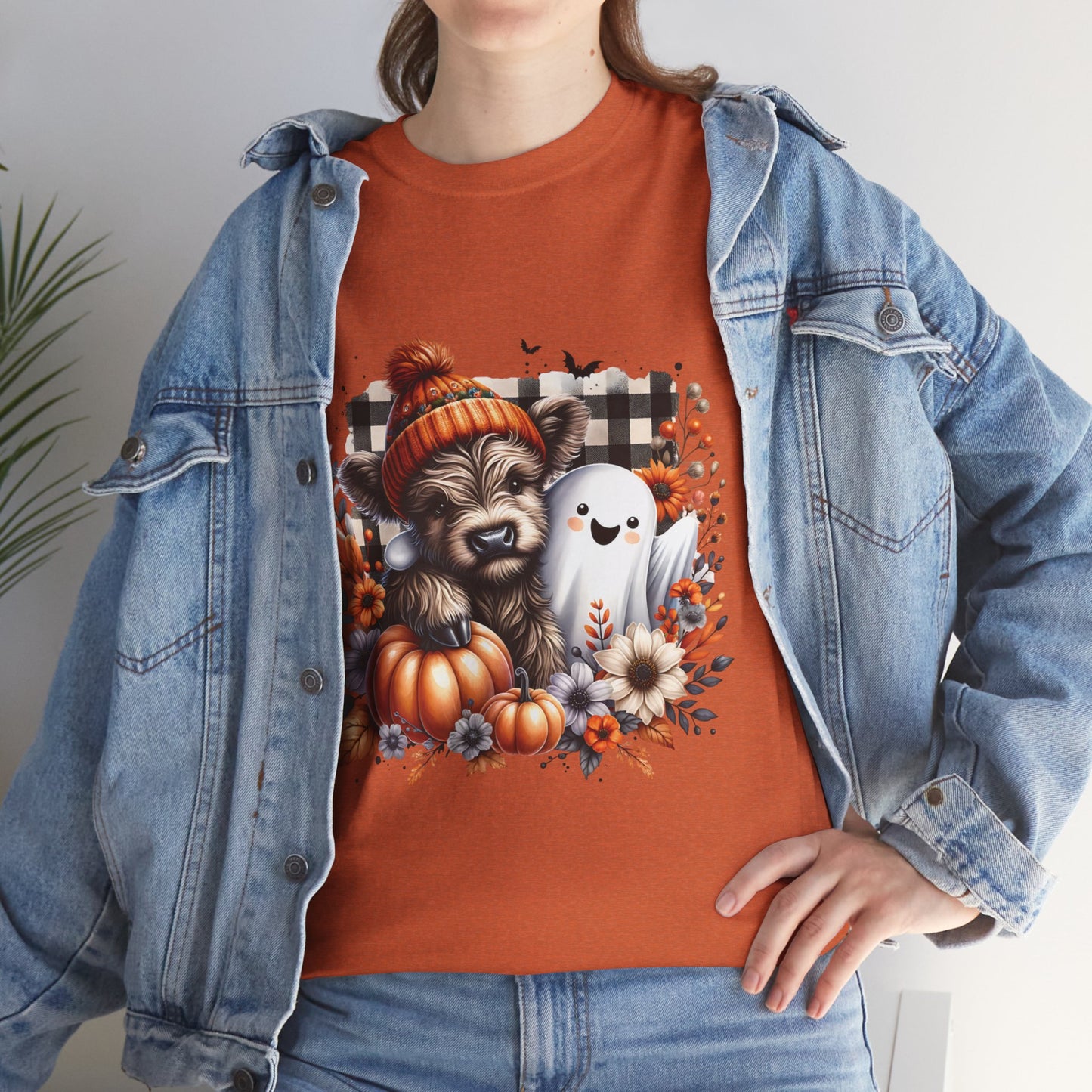 Cute cow and ghost -Adult Unisex Heavy Cotton Tee