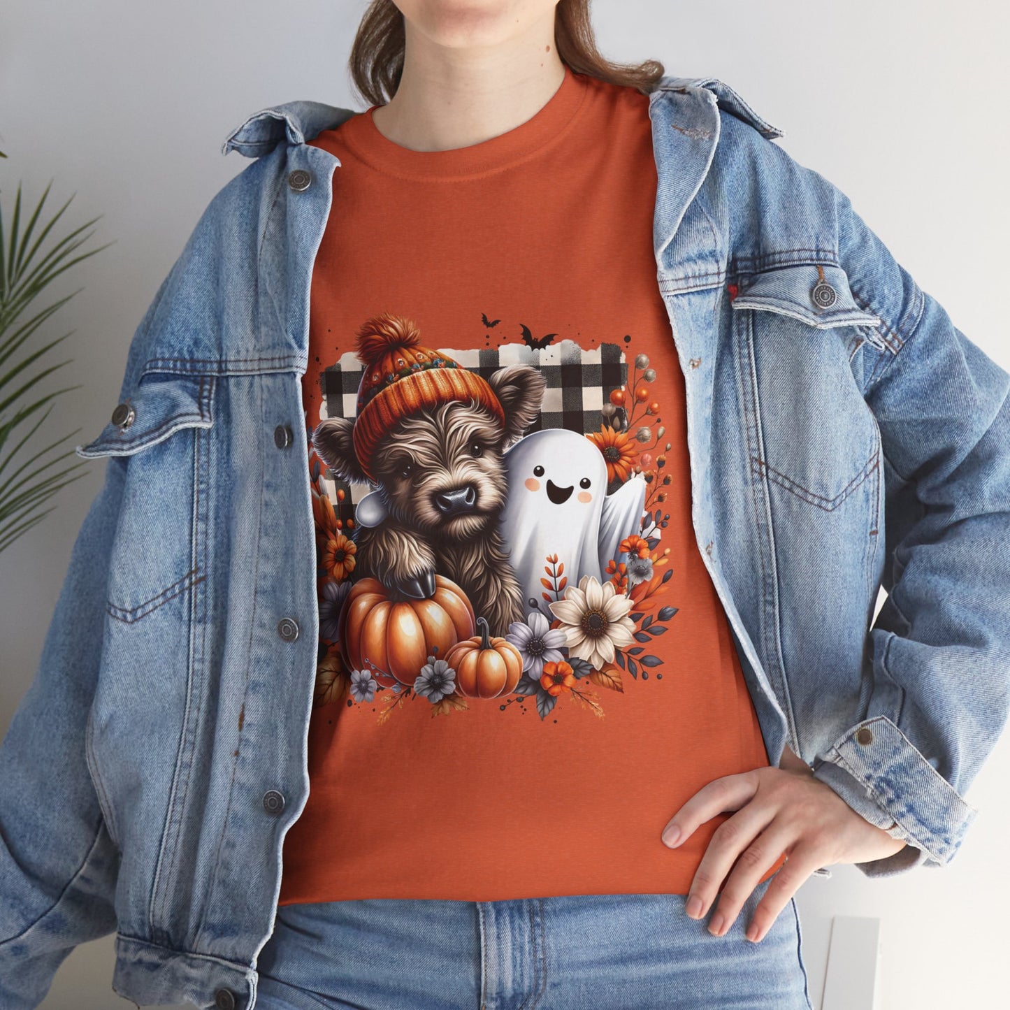 Cute cow and ghost -Adult Unisex Heavy Cotton Tee