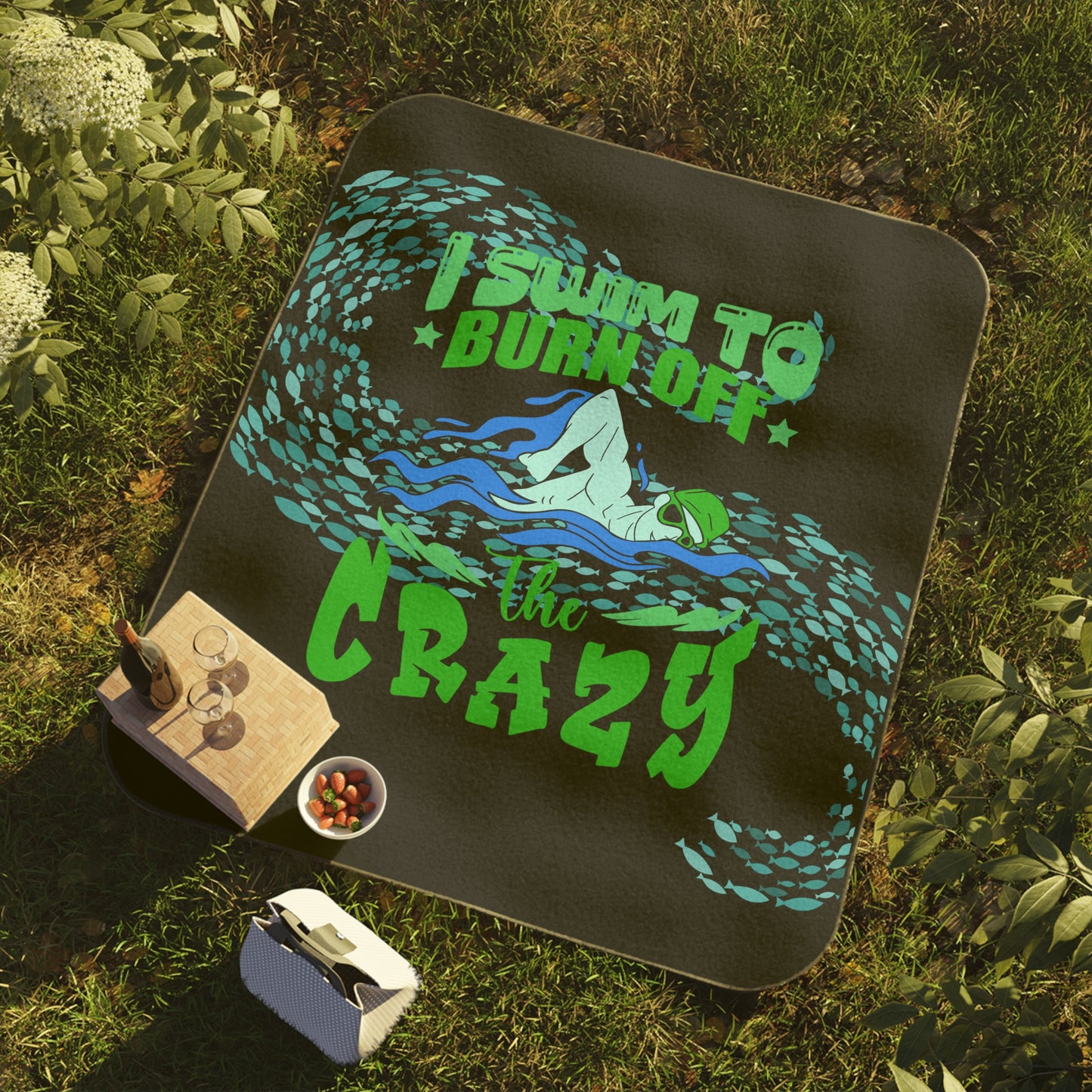 Benton Eels water-resistant Blanket 61" x 51" - I SWIM TO BURN OFF THE CRAZY!