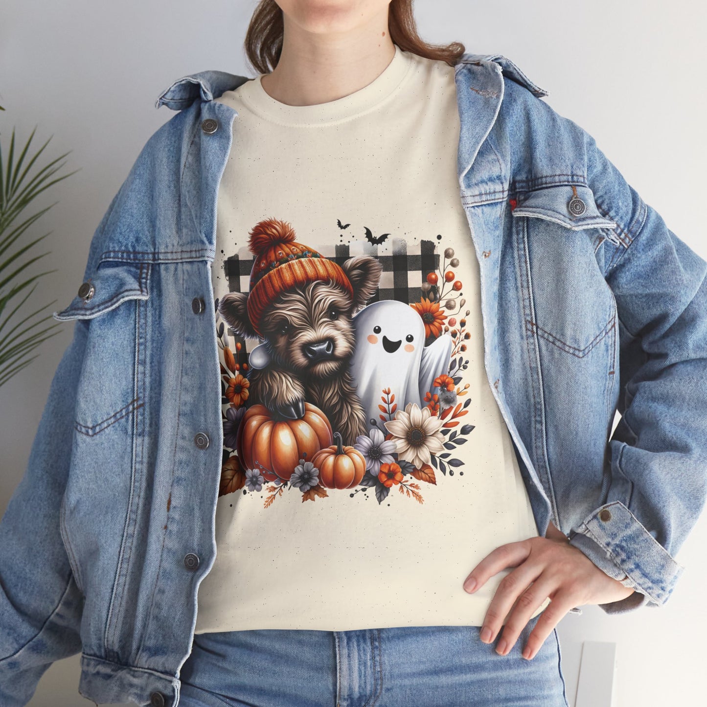 Cute cow and ghost -Adult Unisex Heavy Cotton Tee
