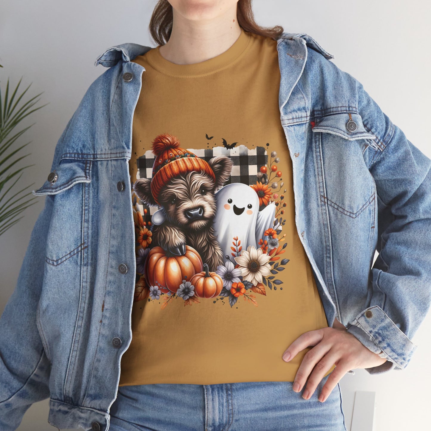 Cute cow and ghost -Adult Unisex Heavy Cotton Tee