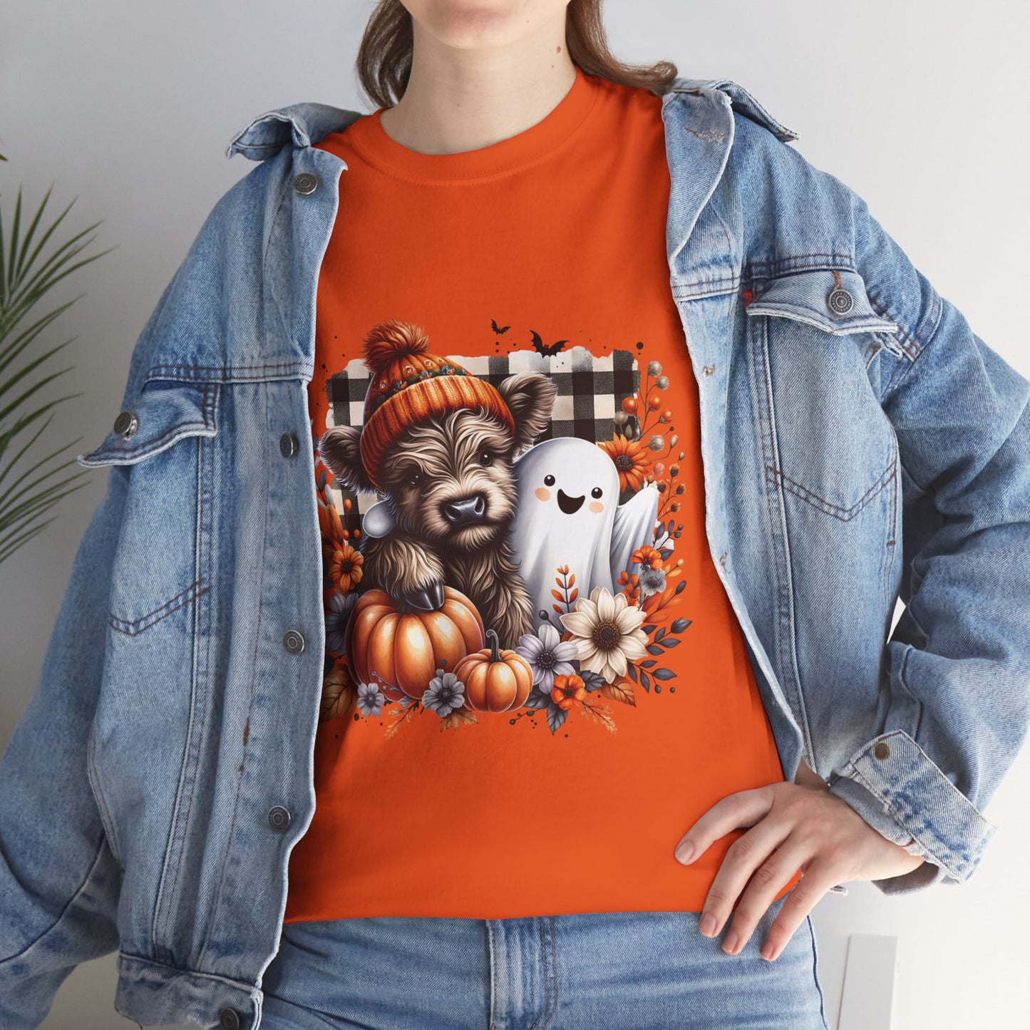 Cute cow and ghost -Adult Unisex Heavy Cotton Tee