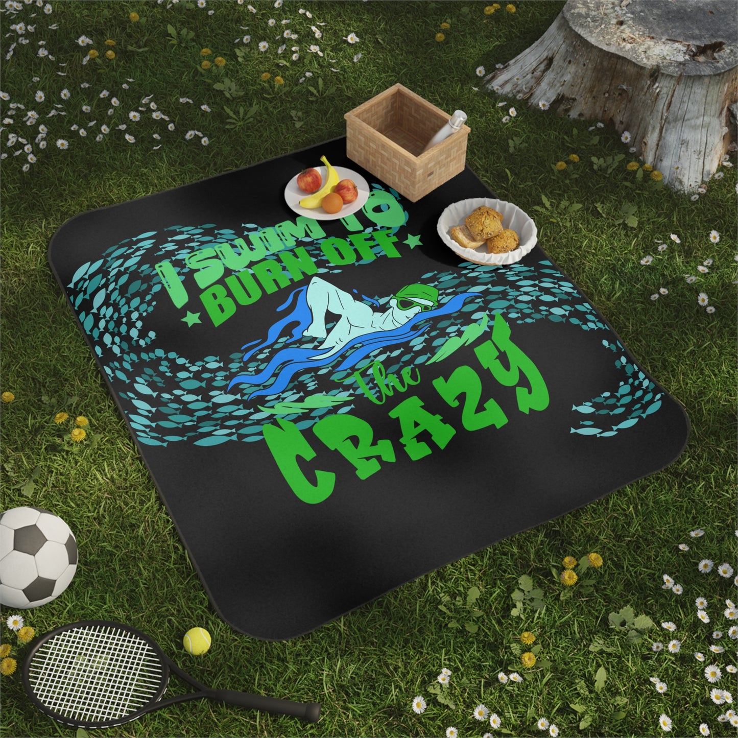 Benton Eels water-resistant Blanket 61" x 51" - I SWIM TO BURN OFF THE CRAZY!