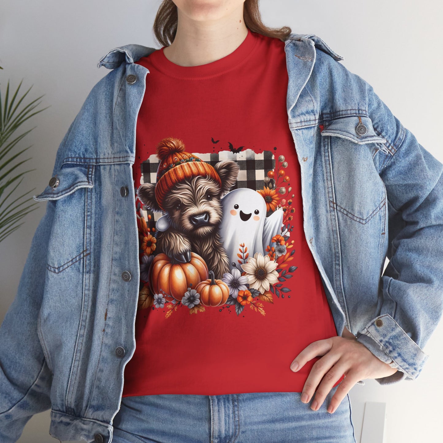 Cute cow and ghost -Adult Unisex Heavy Cotton Tee