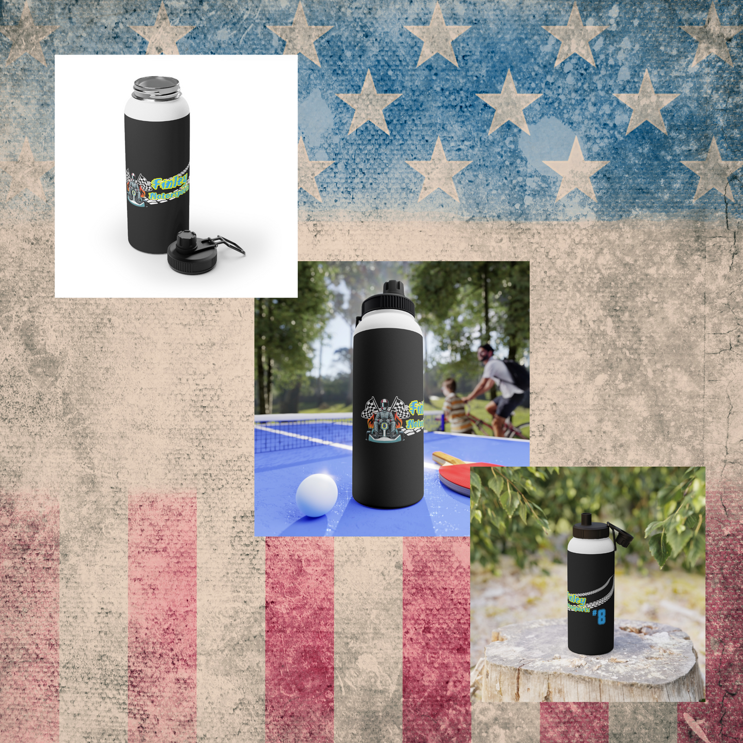 Finley Motorsports Stainless Steel Water Bottle, Sports Lid