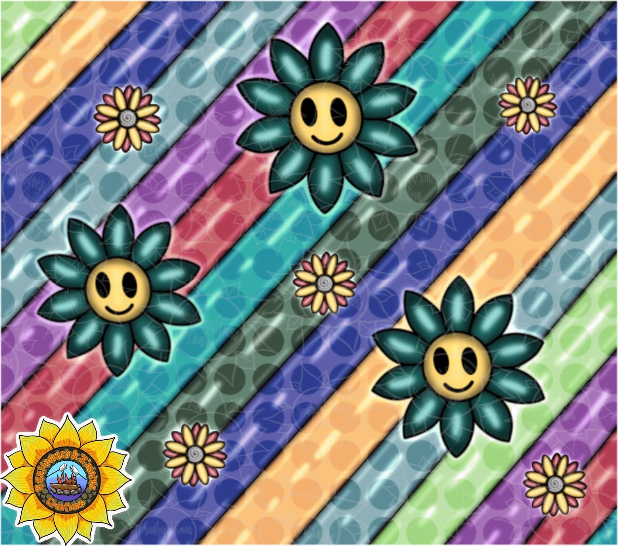 Happy Flowers Digital Sublimation 20 oz Tumbler Wrap-INSTANT DIGITAL DOWNLOAD!!