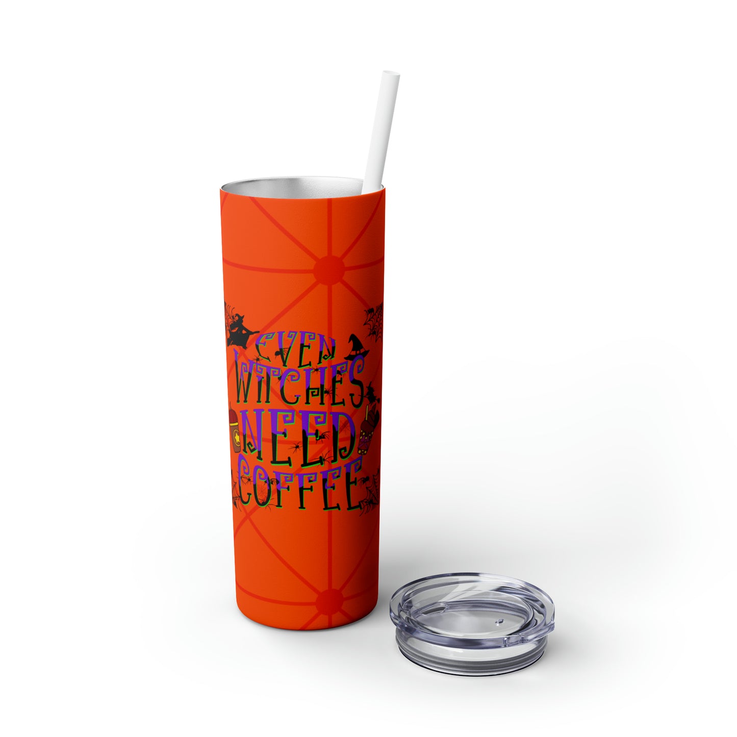 Even Witches Need Coffee Skinny Tumbler with Straw, 20oz