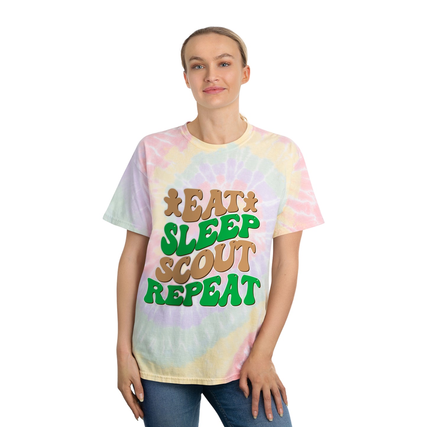 Eat, Sleep, Scout, Repeat - Adult Tie-Dye Tee, Spiral