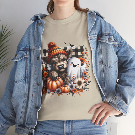 Cute cow and ghost -Adult Unisex Heavy Cotton Tee