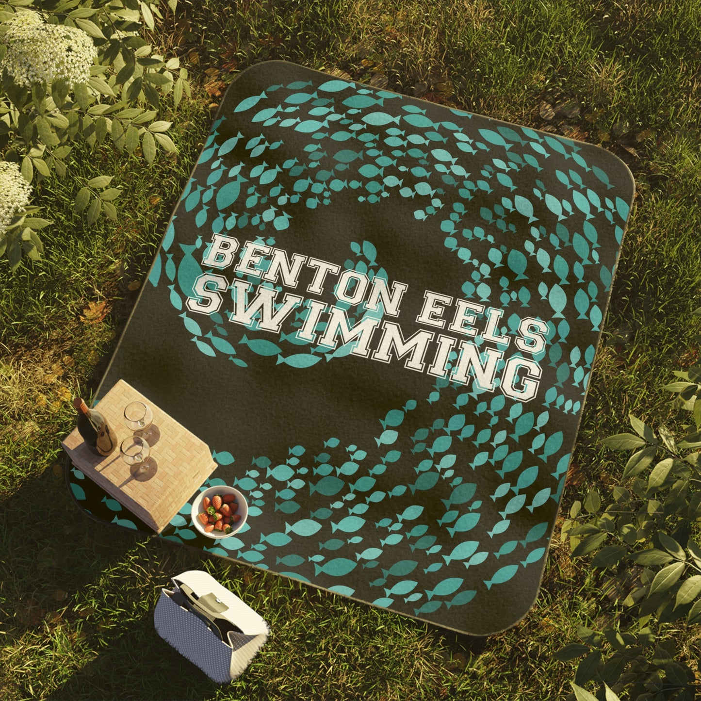 Benton Eels water-resistant Blanket 61" x 51" - BENTON EELS SWIMMING SPIRAL FISH