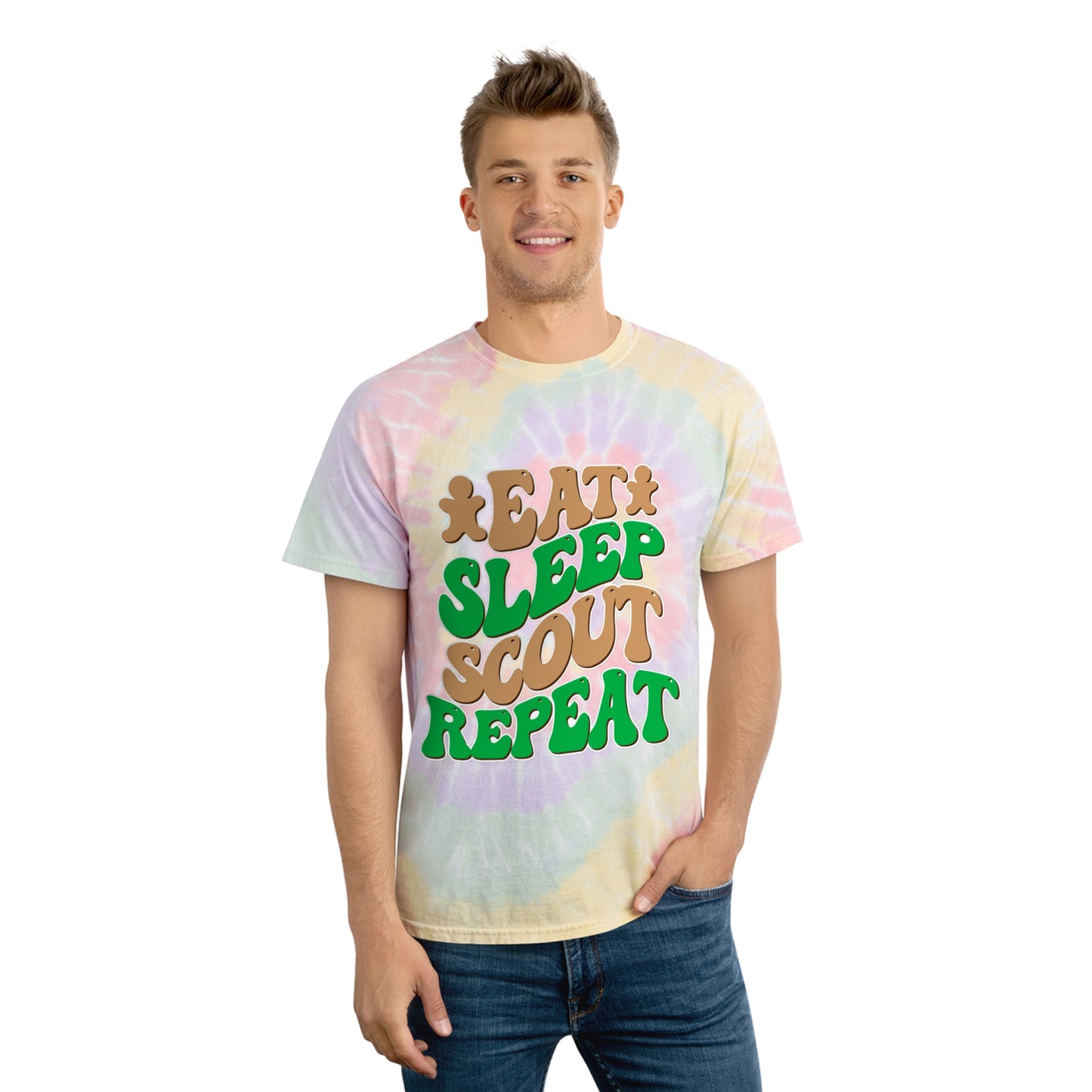 Eat, Sleep, Scout, Repeat - Adult Tie-Dye Tee, Spiral