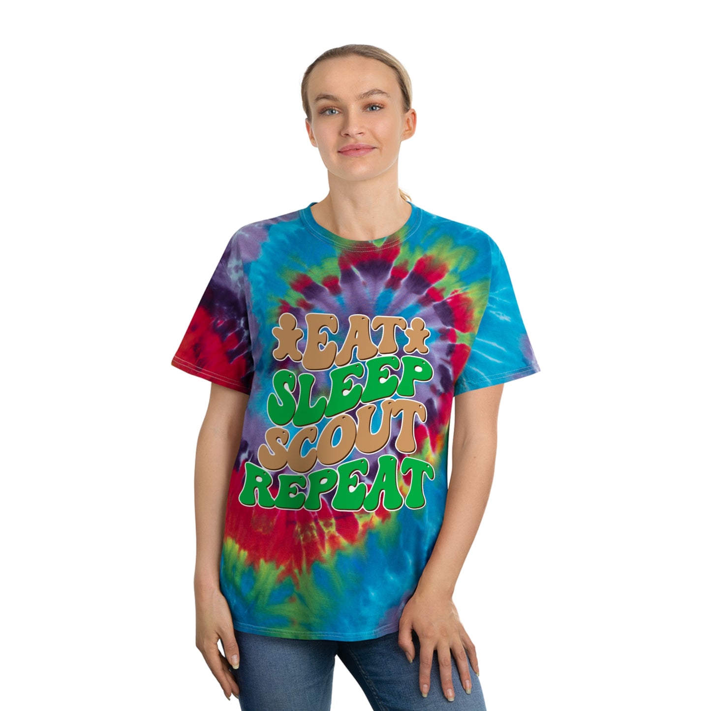 Eat, Sleep, Scout, Repeat - Adult Tie-Dye Tee, Spiral