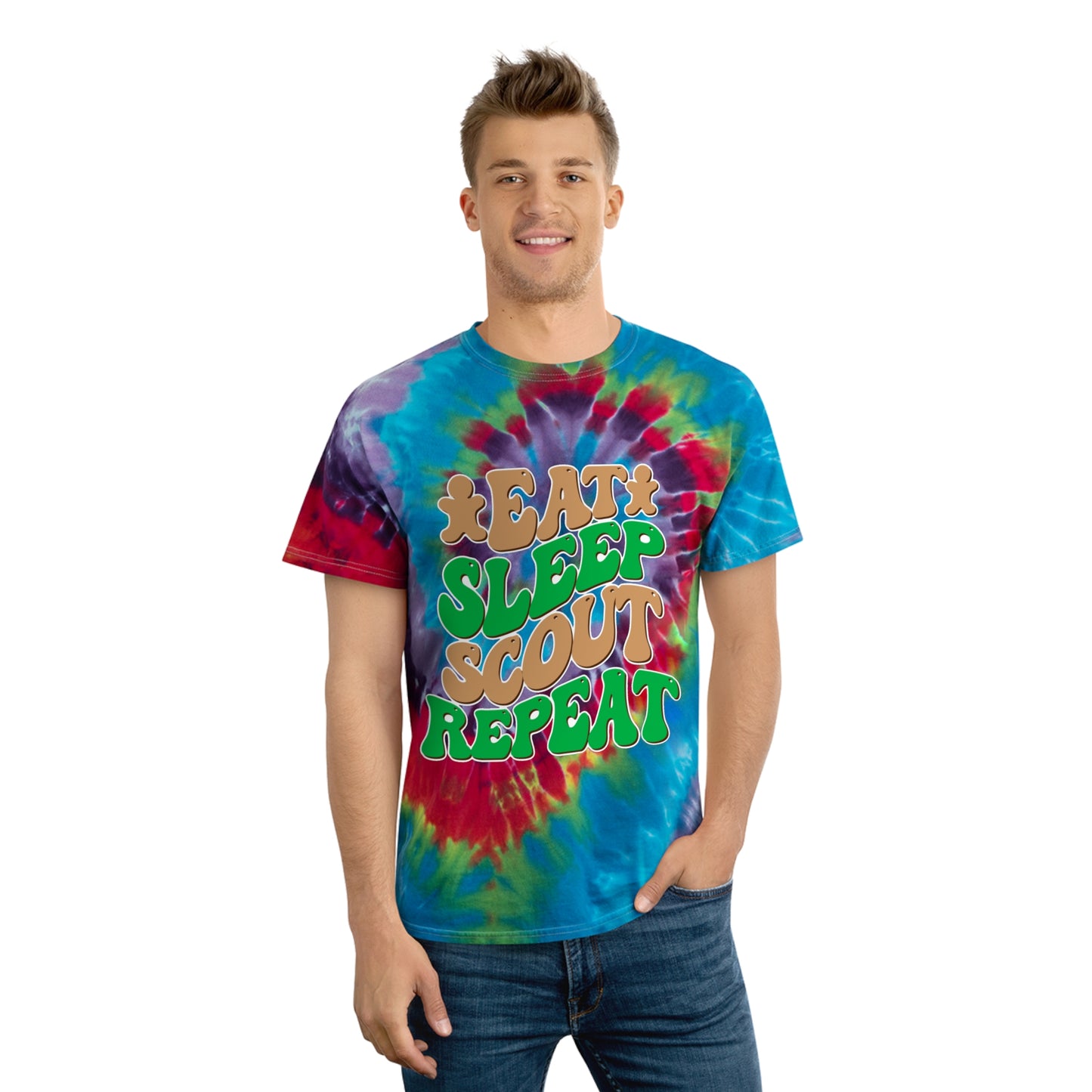 Eat, Sleep, Scout, Repeat - Adult Tie-Dye Tee, Spiral