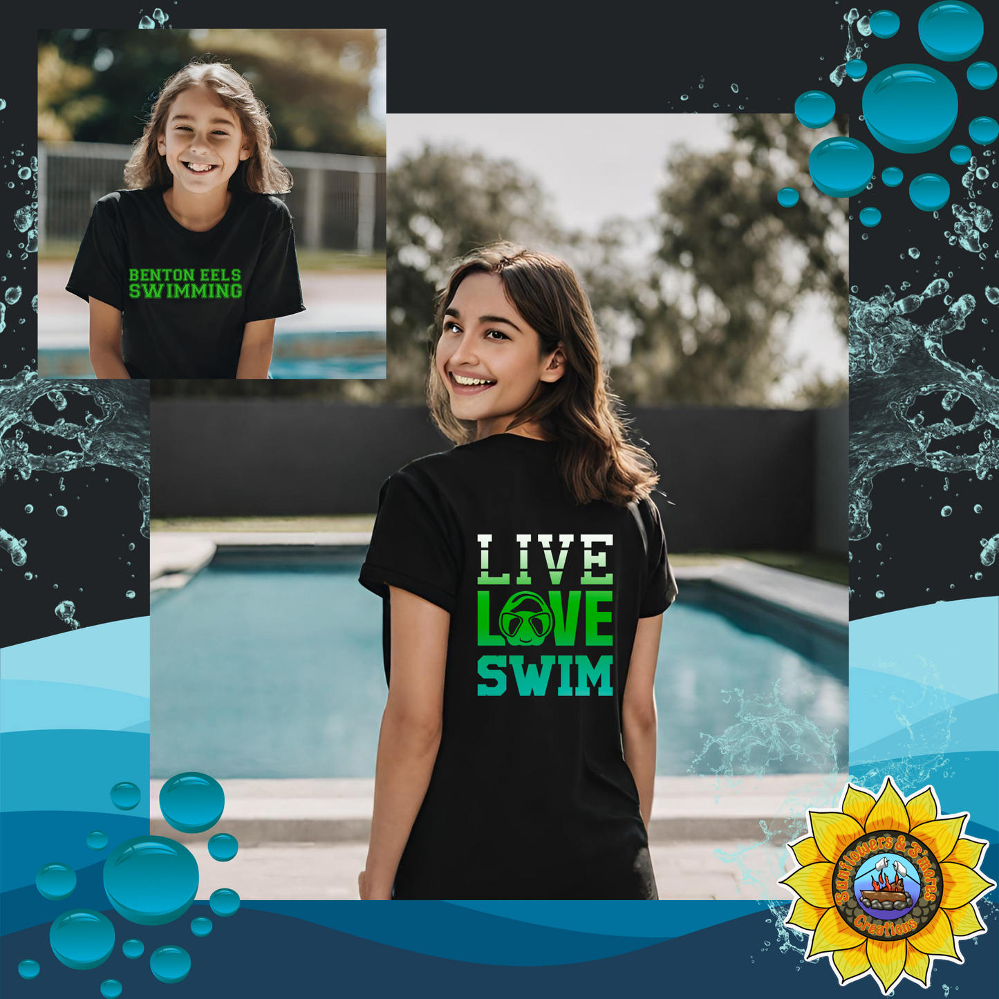 ADULT T-SHIRT - LIVE, LOVE, SWIM